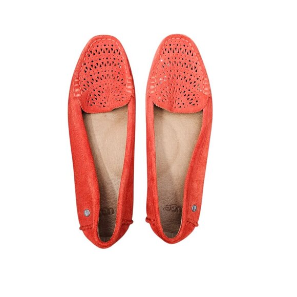 UGG Clair Suede Cutout Slip on Orange Flat Driving Loafer Shoe - Picture 8 of 11